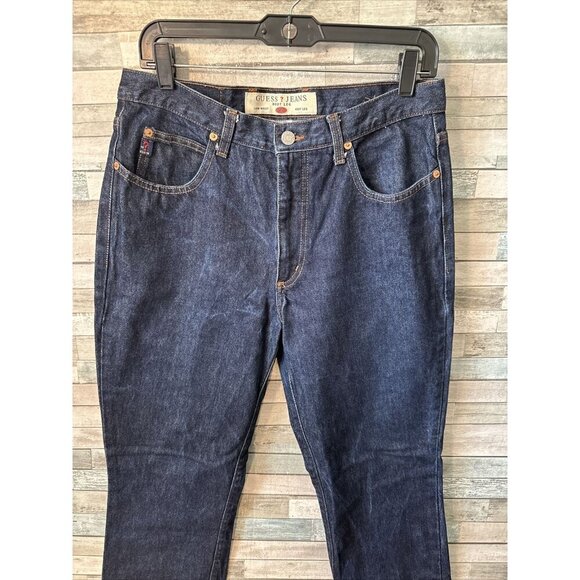Women’s Guess Denim Jeans Dark Wash Vintage Low Waist Boot Leg Size 31 - Picture 3 of 15